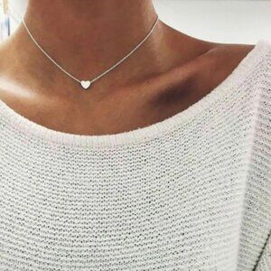 Heart NEW Tiny Heart Choker Necklace Silver Tone